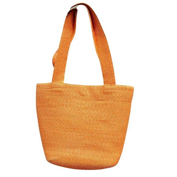Eric Javits New York Orange Raffia Straw Tote Bag With Green Lining - Picture 8 of 10